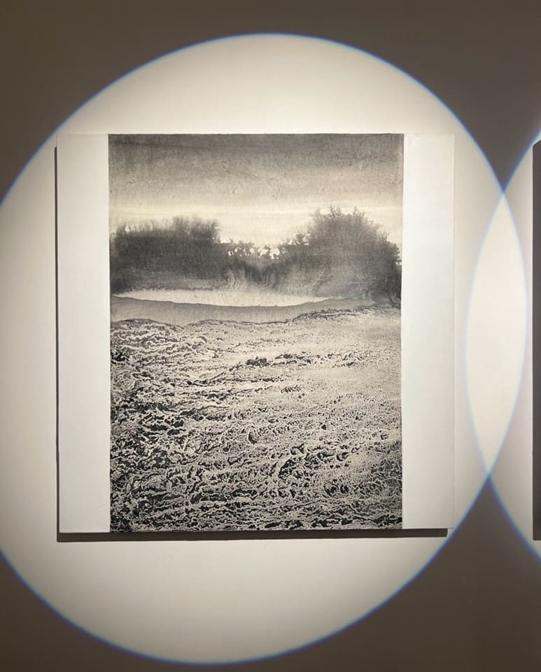 In der Fremde by Li Chevalier, 2022, ink and mixed media on canvas, 100cm x 80cm, currently on display for the Unveiled Silence exhibition by Ming Gu Gallery at Sotheby’s London. Photograph by Ashley Crawford.