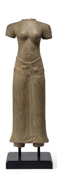 Khmer stone figure of a standing Goddess from Cambodia