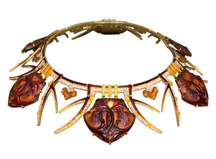 Art Nouveau gold, diamond, enamel and glass choker by René Lalique