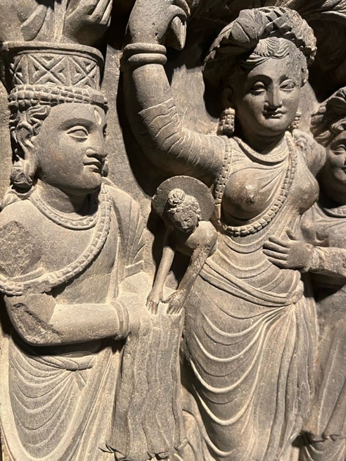 Closeup of the Buddha emerging from his mother’s side. Photograph by Ashley Crawford