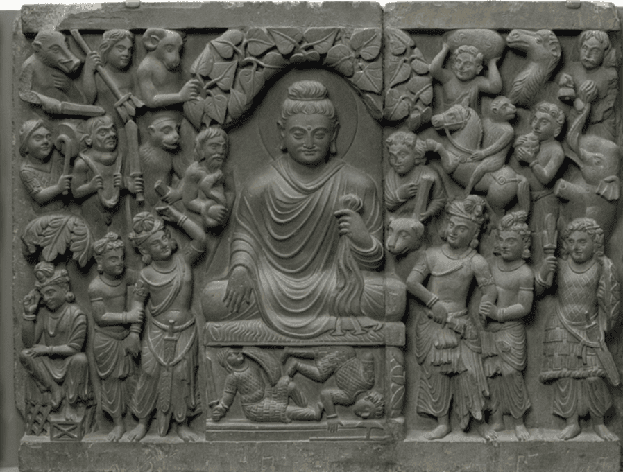 Gandharan frieze of the Buddha displaying the bhumisparsha mudra. Source: Smithsonian National Museum of Asian Art