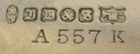 A set of hallmarks and markings on an antique silver-plated item