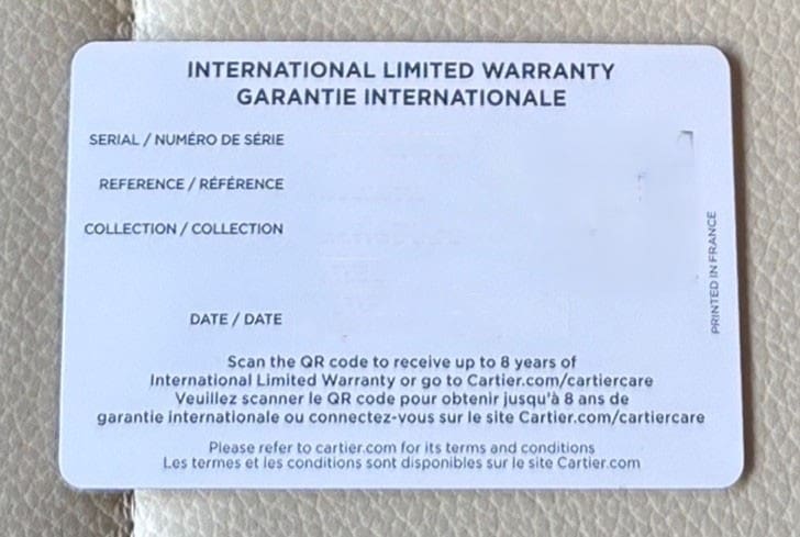 Cartier plastic card