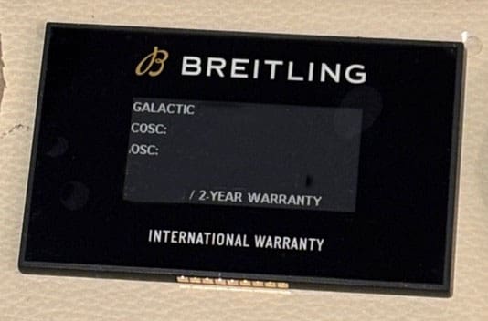 Brietling Electronic Warranty Card from 2013