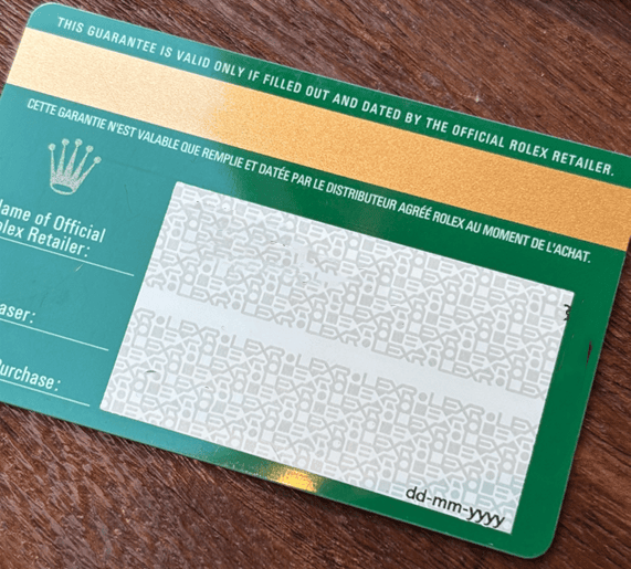 Rolex 2006 plastic card (Back)