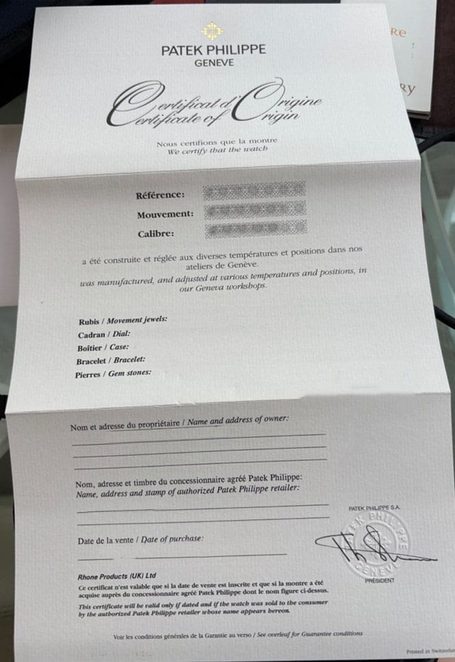 Patek Philippe issues a Certificate of Origin
