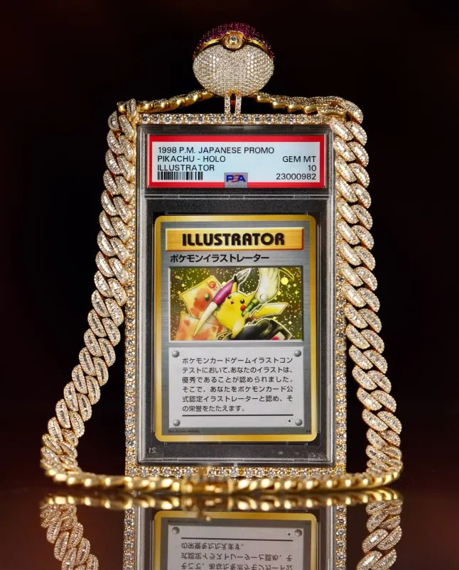 Logan Paul’s extremely rare PSA 10 Pikachu Illustrator Pokémon card, which was sold at auction for a record-breaking $16.5 million in early 2026.