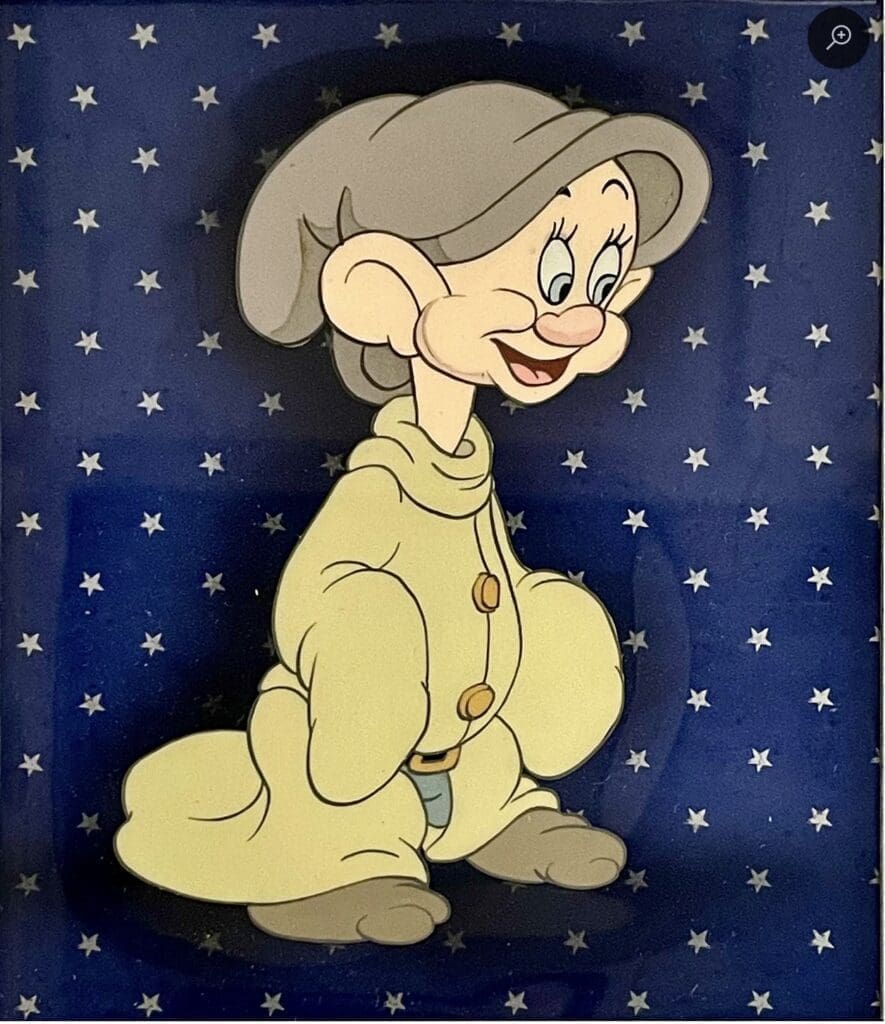 An original production cel from Snow White, 1937, featuring Dopey. Asking price of £3,800.
