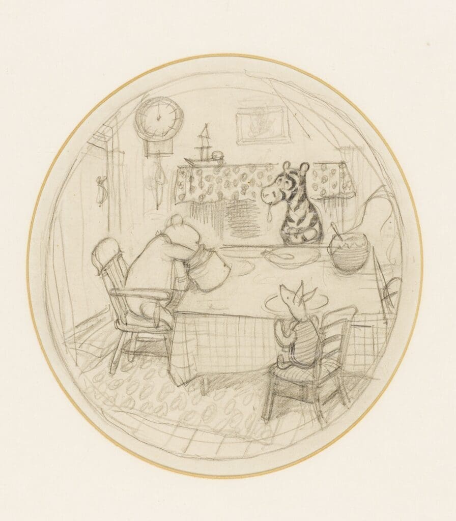 Pencil drawing of Winnie-the-Pooh. Sold at auction for £60,900 in 2023.